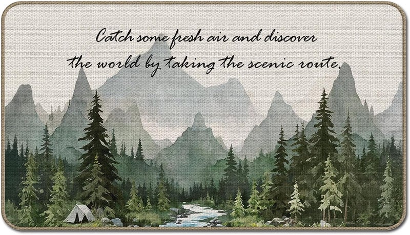 GTYNU Camping Adventure Nature Mountain Door Mat 17 x 30,by Taking The Scenic Route Forest Decor for Indoor Outside Entrance,Gifts for Camping Camper Lover,Camper RV Rugs for Inside - Image 1